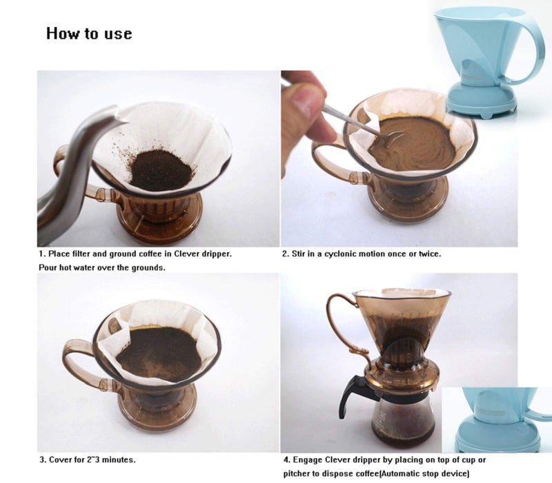 Clever NEW Coffee Dripper Macaron Blue Coffee Maker Safe BPA Free Plastic Hassle-Free Ways Make Manual Pour Over Coffee & Cold Brew, 10 Fl Oz - Image 5